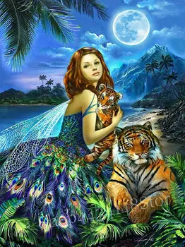 

Full square / round drill 5d diamond painting woman tiger peacock dress 3d diamond embroidery crystal mosaic artwork