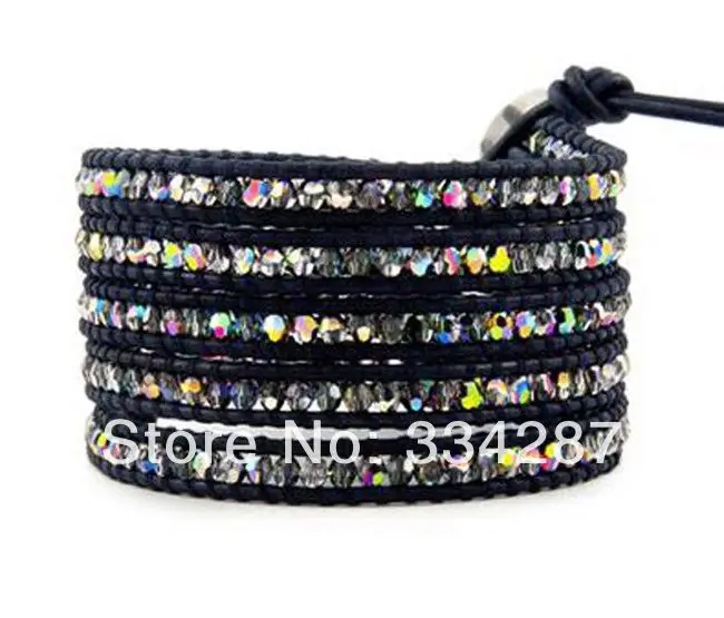 Натуральная Кожа С Ясно Серый Кристалл Моды Браслет Обруча