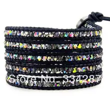 Натуральная Кожа С Ясно Серый Кристалл Моды Браслет Обруча