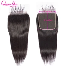 Queenlike em linha reta 6x6 fechamento do laço grande tamanho suíço fechamento do laço pré arrancado com o cabelo do bebê natural linha fina cabelo remy brasileiro