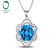 5.98ct 10x12 мм голубой топаз 14 к белое золото проложить алмазный обручальный Свадебный кулон