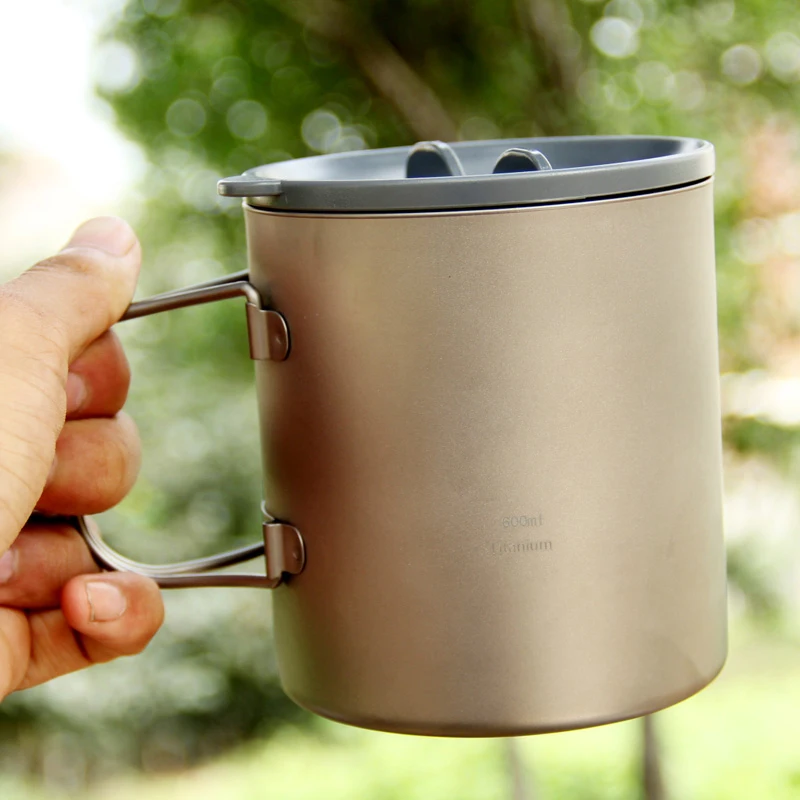 

Keith New Folding Handle Double-wall Titanium Mug 600ml Health Non-toxic Office Camping Drinkware Copos With Lid KS816