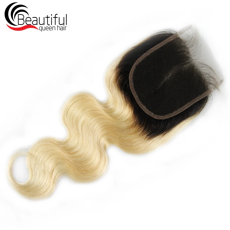 1b/613 Blond Lace Frontal Brazilian Body Wave Human Hair closure 4x4 Free Part 10-20 Inch Remy Hair Beautiful Queen Hair