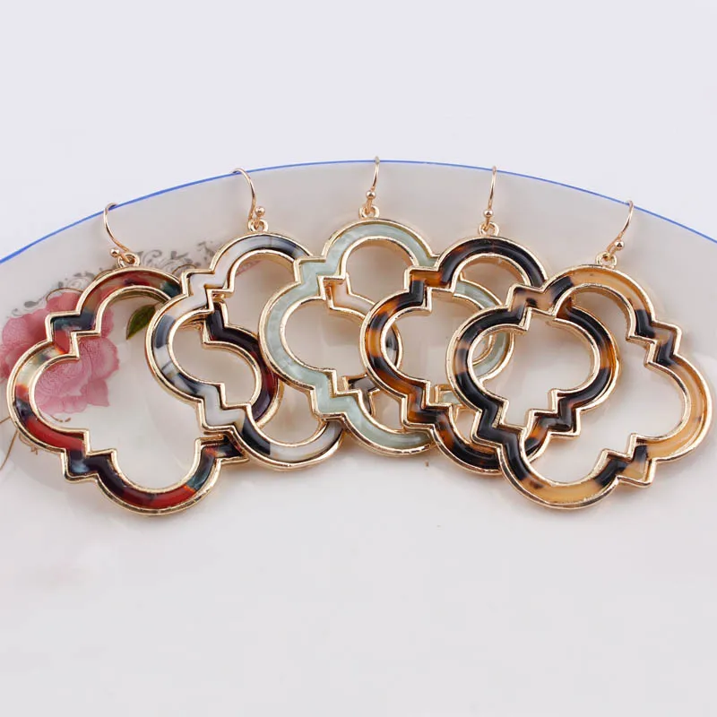 

2018 New Light Gold Acrylic Quatrefoil Earrings for Women Fashion Big Acetate Statement Leopard Earrings Jewelry Wholesale