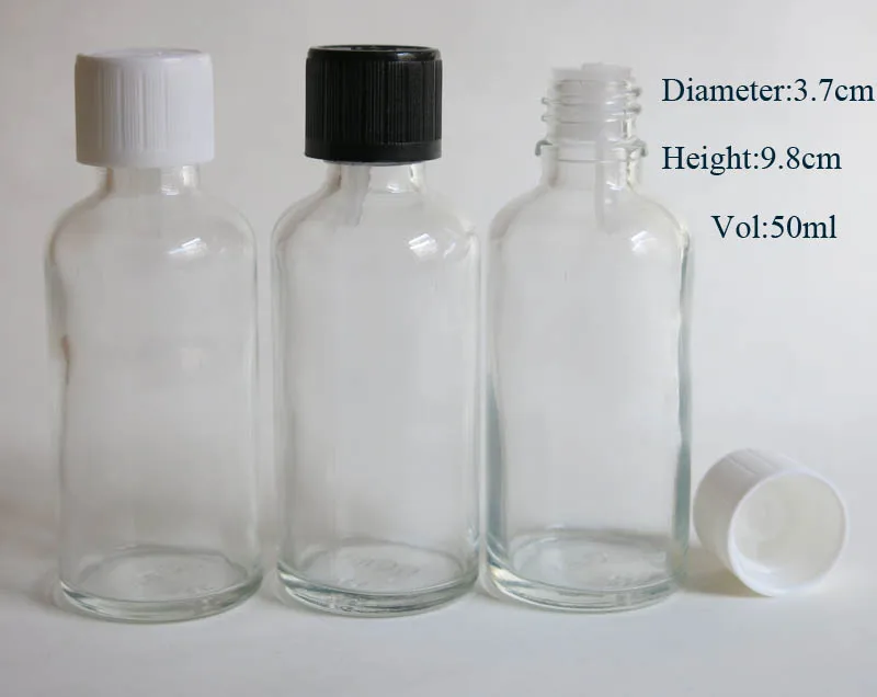 

wholesale 100pc/lot 50ml clear glass bottle with reducer dropper and tamper evident lid,50 ml glass clear essential oil bottle