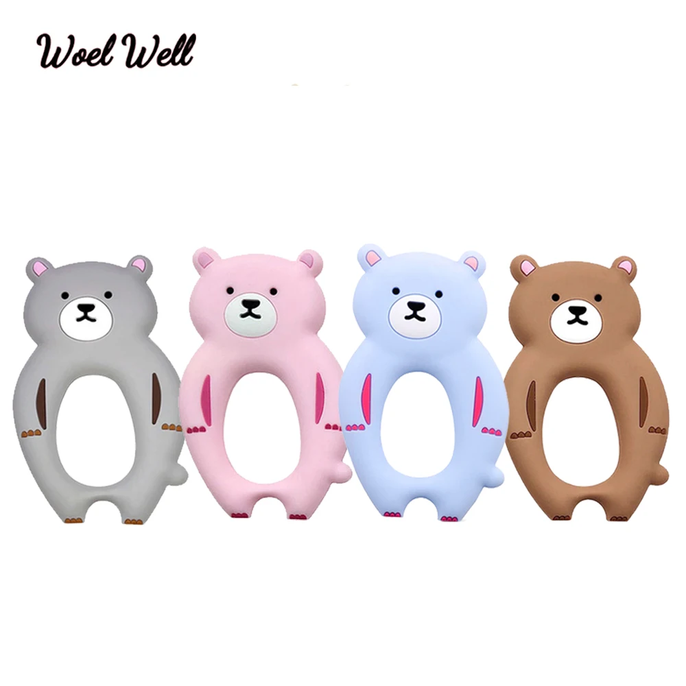 

Woel Well 1PC Silicone Animal Teether Charm Silicone Cartoon Bear Toy BPA Free Baby Ring Teether Silicone Beads DIY Chain