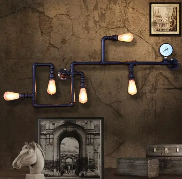 Винтажный Лофт wroguht железные водопроводные трубы настенный светильник Эдисона бар столовая гостиная настенный светильник