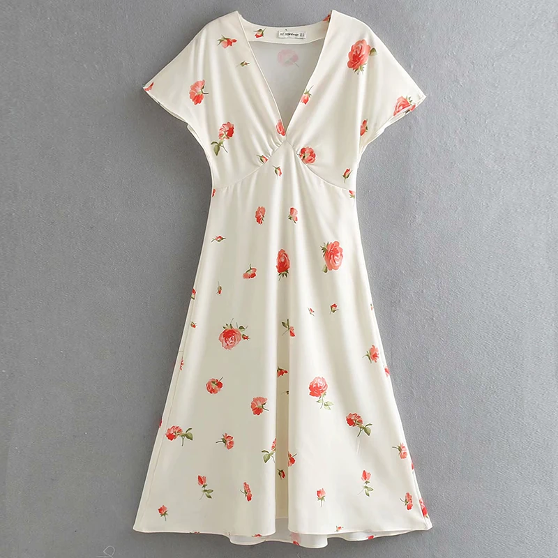 

WXWT 2019 summer Women's Street Print V-neck Chiffon Dress lady Bohemian Casual Fashion Vacation Brand Dress