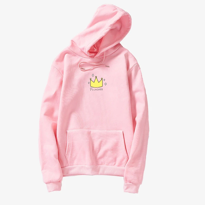 Harajuku Fleece Sweatshirts Women Pink Crown Print Kawaii Hoodies Long Sleeve Casual Loose Hooded Pullover Unisex Korean Clothes (2)