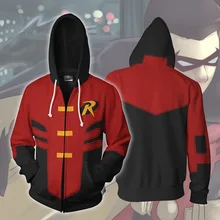 CostumeBuy костюм супергероя подростка титана красный Робин на молнии Young Justice Tim Drake толстовки, свитшоты, куртки пальто L920