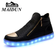 De alta Superior Zapatos de los hombres de Luz led Up Luminoso de neón Tamaño 36-44 Par de Carga USB Flash Hombres zapatos hombres led Nueva Caliente Ocasional moda