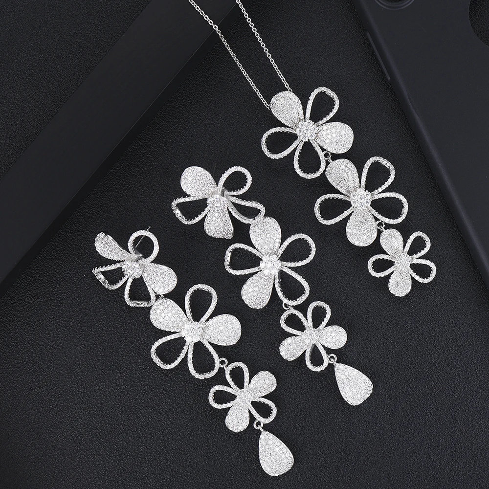 

GODKI Luxury Flower Lariat Necklace Earring Sets Cubic Zircon Crystal CZ jewelry Sets for women Wedding India Bridal Jewelry Set