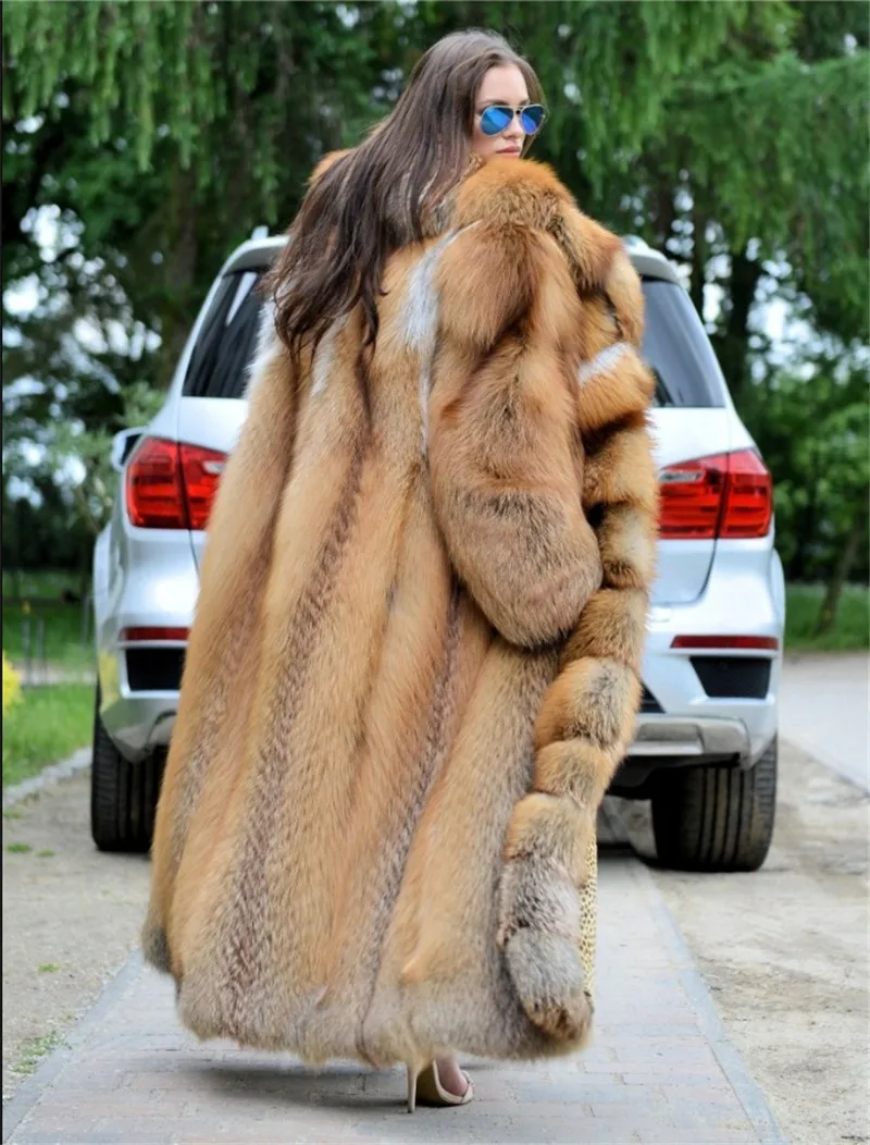 Шуба из натурального золотого лисьего меха для женщин 120 см, Длинная женская куртка, шуба из лисьего меха, Толстая теплая шуба из натурального меха