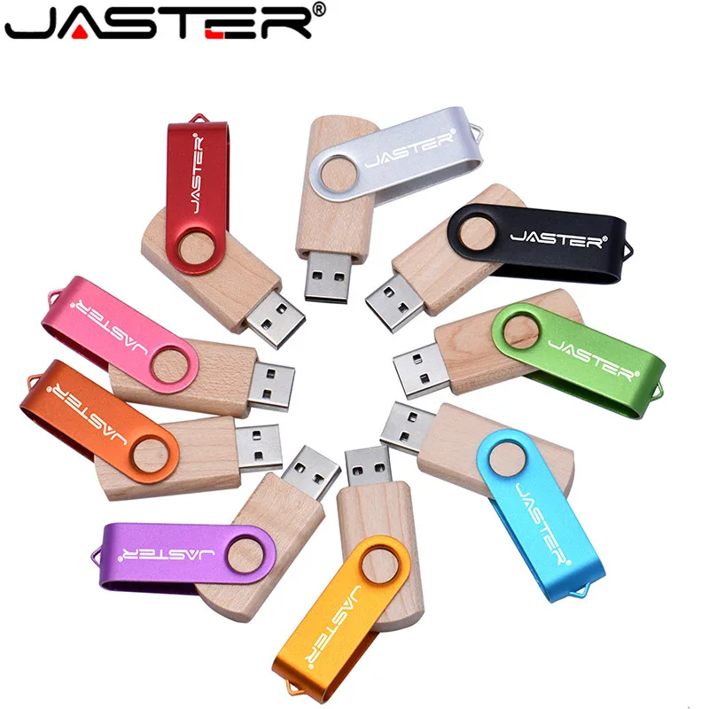 JASTER поворотный USB флеш-накопитель 4 ГБ 8 ГБ 16 ГБ 32 ГБ usb 2,0 флеш-накопитель деревянная коробка печать логотипа на заказ