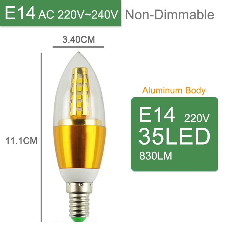 Kaguyahime 10 шт. светодиодный E14 220 В лампа с регулируемой яркостью керамическая для зерен светодиодный лампочка E14 5 Вт 6 Вт 7 Вт 9 Вт украшение свечей люстра Ampoule Bombillas - Испускаемый цвет: 9W E14 Gold Candle