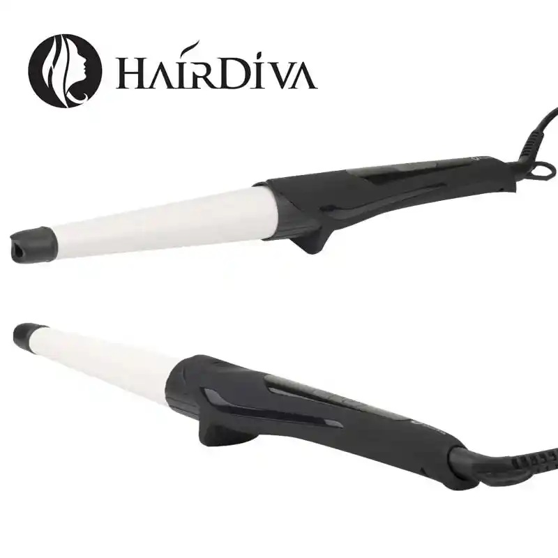 Hair Diva Pearl Ceramic Cone Curling Wand Lcd Electronic Hair