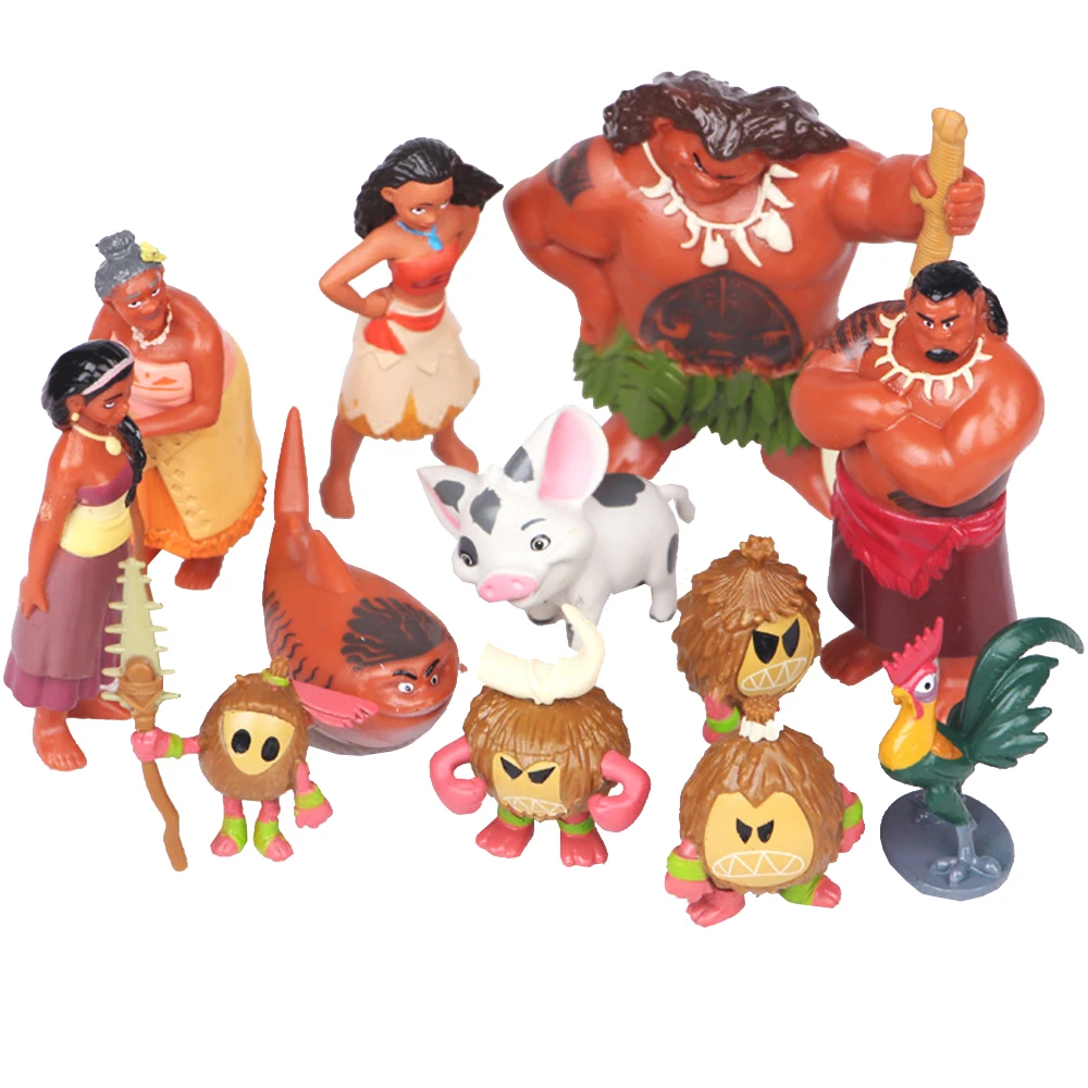 Moana Action Figures Toys 12Pcs Set Heihei Tamatoa Chief Tui Sina Tala Gift Doll Plastic Anime