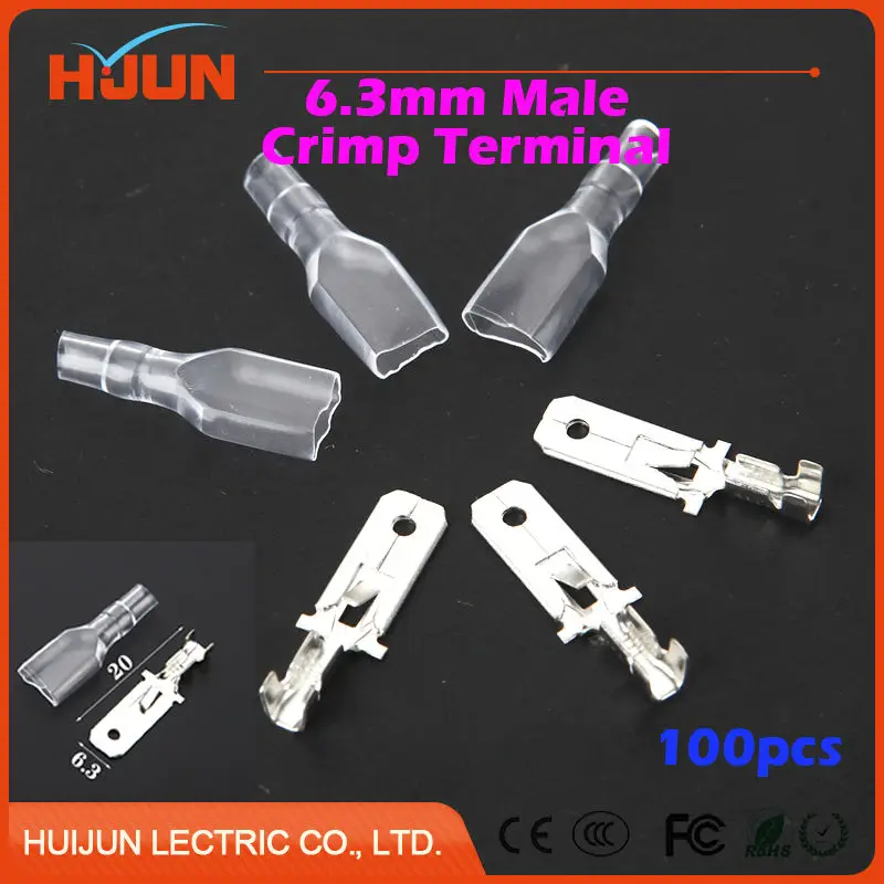 

100pcs/lot 6.3mm Crimp Terminal Splice Male Spade Connector Splice With Case