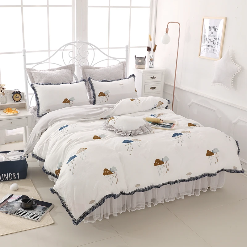 

2017 New Black clouds Bedding Set washed cotton Bed Sheet Duvet Cover Sets Bedspread King/Queen/Full/Twin Size Jogo de Cama