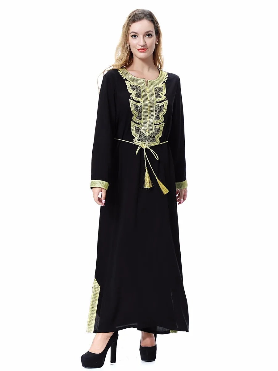Мусульманское платье абайя Для женщин с длинным рукавом арабских макси Одежда женщин мусульманских стран одеяние кафтан аппликации
