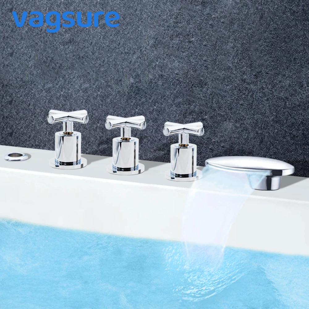 Günstige Vagsure 1set Messing Wasserfall bad mischer Kaltem und Heißer Verchromte Massage Badewanne Wasserhahn Mischbatterie für Badewanne wasserhahn Dusche