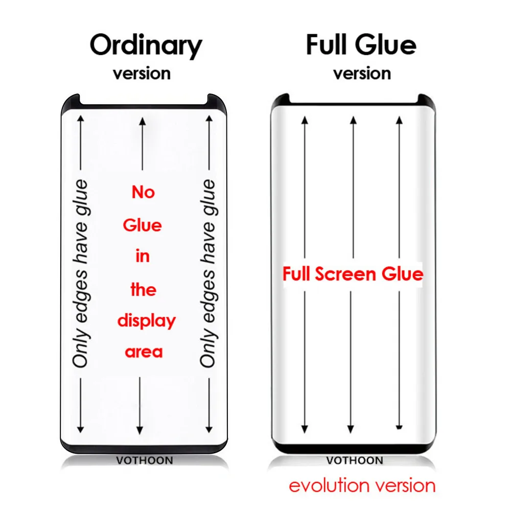 Закаленное стекло votoon для samsung Galaxy S9, S9 Plus, 3D полноэкранный клей, изогнутый край, Защитное стекло для экрана(не полное покрытие