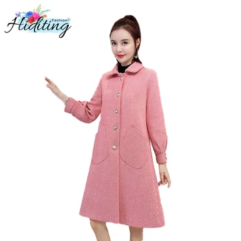

Plaid Woolen Coat Women Medium Long Jacket 2019 New Autumn Winter Loose Single-Breasted Outerwear Temperament Woolen Coats WIN26