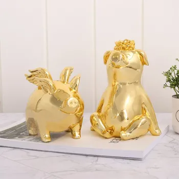 

Creative Plating Gold Pig Piggy Bank Money Box Cartoon Resin Gold Pig Piggy Bank Home Decoration Pig Year Gift Desktop Ornaments