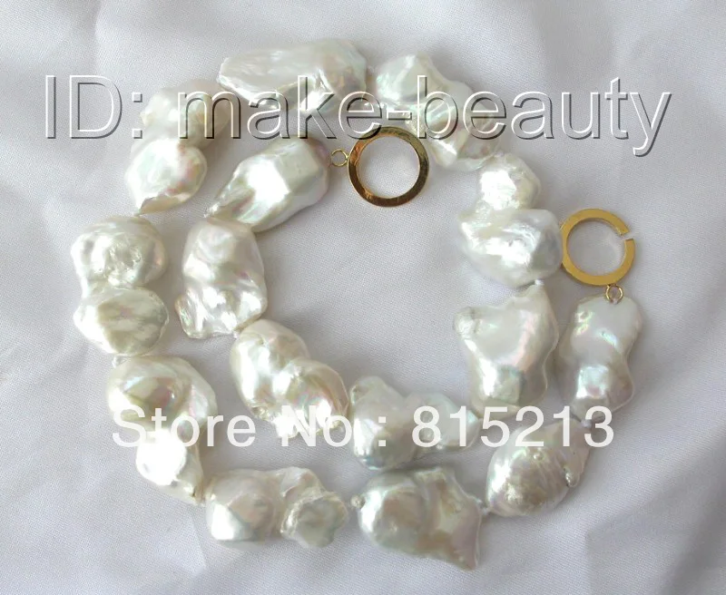 

FREE SHIPPING>>>@@ > N610 stunning big 30mm baroque white reborn keshi freshwater cultured pearl necklace