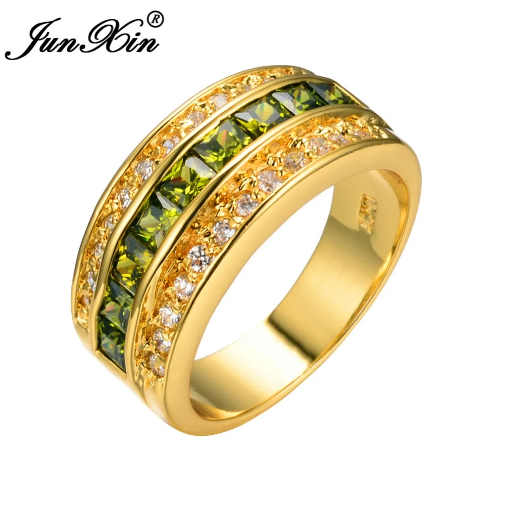 

JUNXIN Men Women Blue Purple White Green Zircon Ring High Quality Yellow Gold Filled Jewelry Promise Engagement Rings For Couple