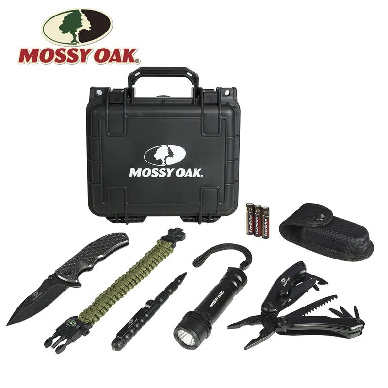

Mossy Oak Tool Set Outdoor Emergency Gear Kits Camping Tools Survival Bracelet Alumium Flashlight Waterproof Case