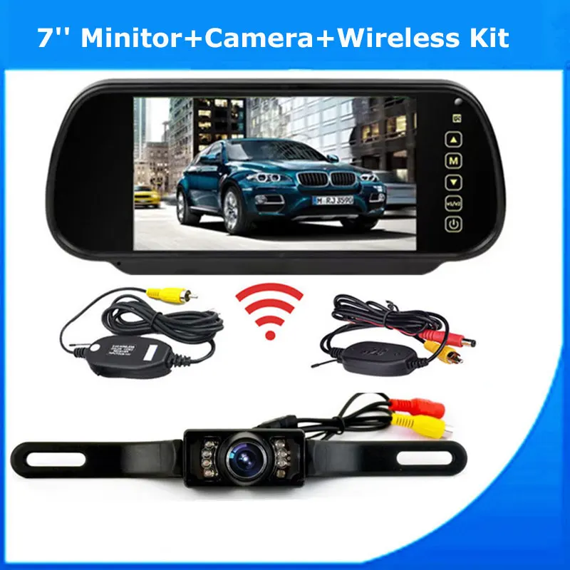

Backup Camera + Rearview Monitor+Wireless Receiver Bluetoot Parking Reverse System Waterproof Night Vision Cam 7'' LCD Display