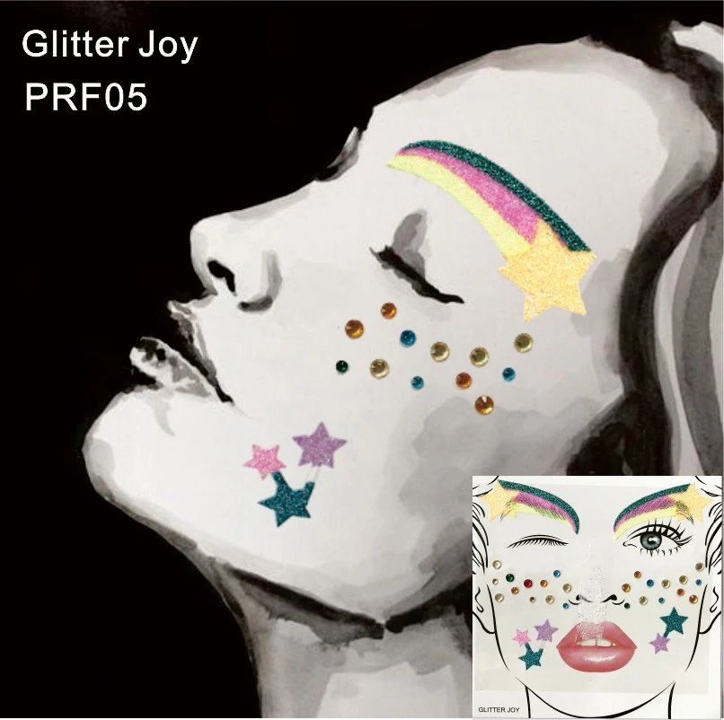 

PRF05 1Pc Colorful Rainbow Color Star Face Eyebrow Jewel and Glitter Sticker Party at Festival Night Club