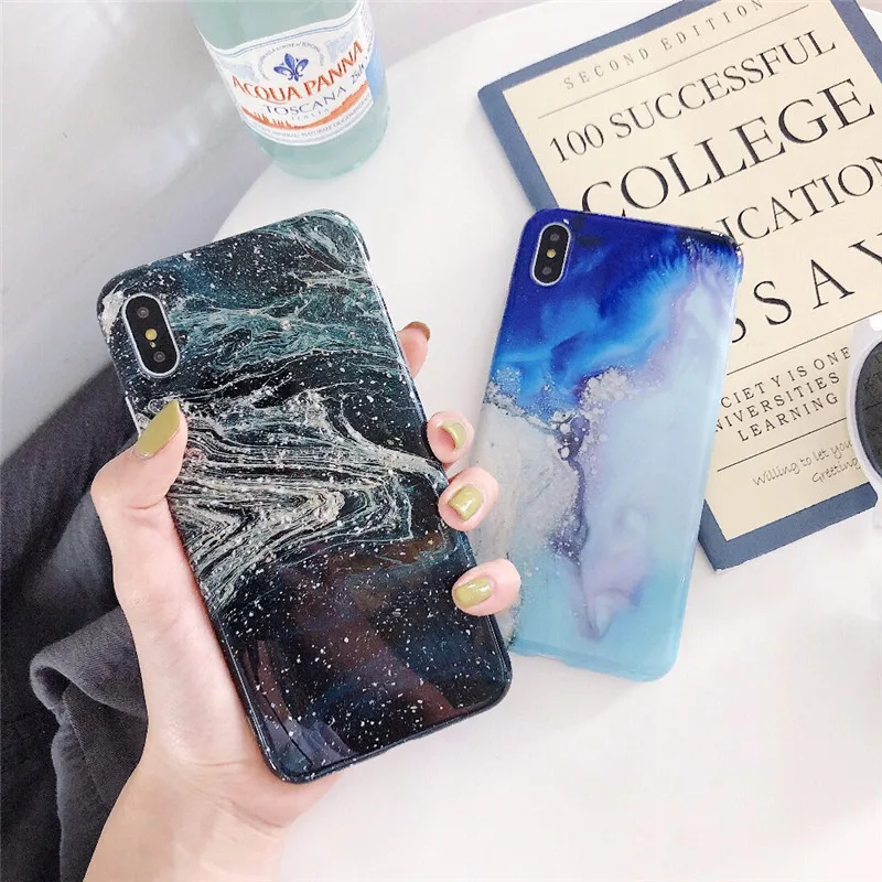

Art Abstract Mountain Road Smooth Soft IMD Phone Cases Cover For iphone 8 Plus 6 6S 7 X Glisten Marble Phone Bag Capa Funda