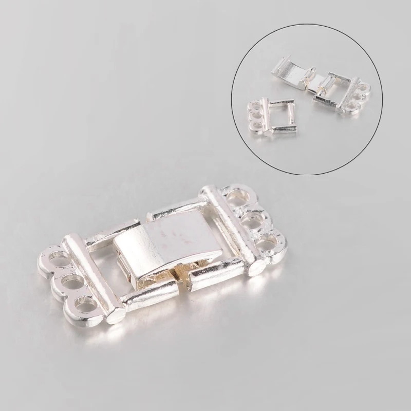 100 Sets 3 Strands 6 Hole Alloy Watch Band Clasps Fold Over Clasps for