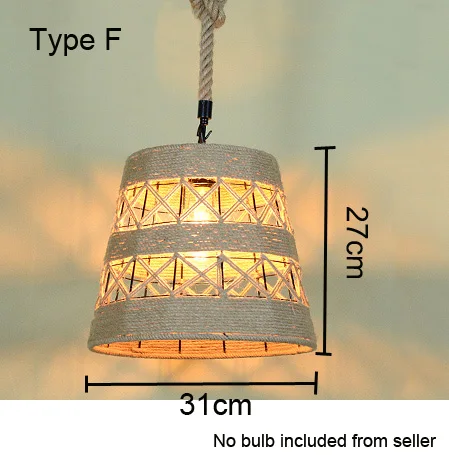 Лофт подвесной светильник Ретро Промышленность веревка пеньковая одежда Hotpot Ресторан Интернет Бар Кафе светильник столовая с декоративной отделкой люстра - Цвет корпуса: Type F no bulb