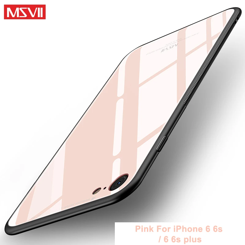 Чехол Msvii для iPhone 6 6s 7 8 Plus чехол X Coque для Apple iPhone X чехол силиконовый зеркальный стеклянный чехол для iPhone XR XS MAX чехол s - Цвет: Pink