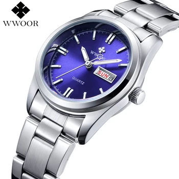 

WWOOR Top Brand Watch Date Day Stainless Steel Luxury Quartz Women Watches Ladies Analog Clock Female Fashion Casual Wrist Watch