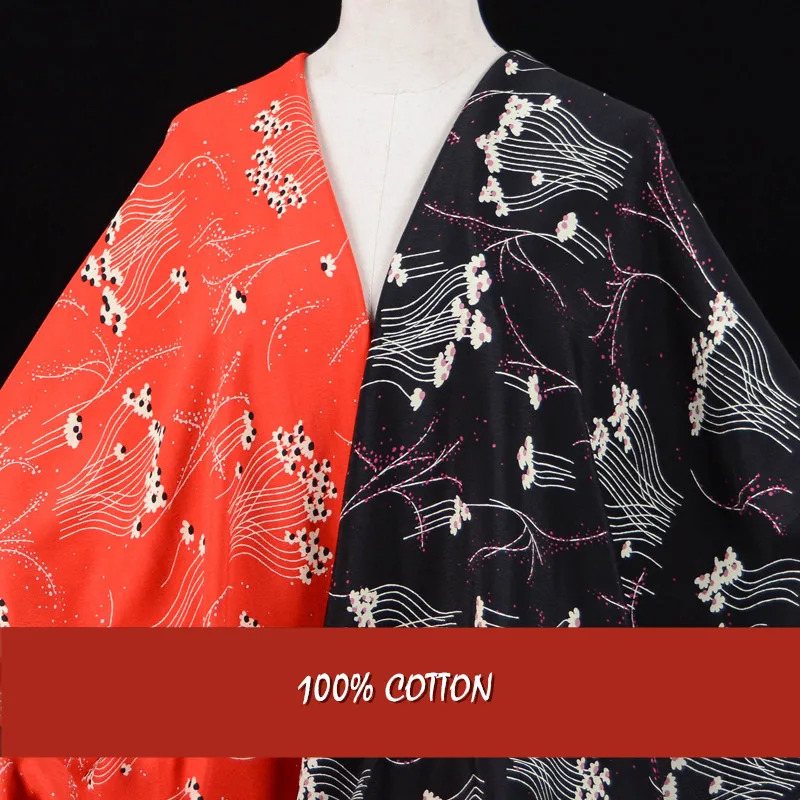 Lac69 красный/черный, импортируемых из Японии хлопок шифон ткани Cherry Blossom конопли пряжи двойной креп кимоно платье ткань