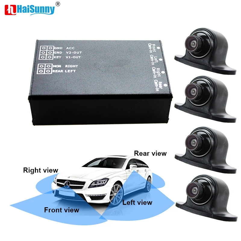 

HaiSunny 4CH Parking Video Assistance System 360 Degrees 4 Way Front Rear Left Right Side Camera Switch System For Car Monitor