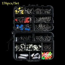 176 шт./компл. рыболовные снасти набор инструментов коробка 8-shape форме, благодаря чему создается ощущение невесомости с Рыба Поворотный Светящиеся Тыквы соединительное кольцо космические бобы кривошипно крюк тяжелые свинцово-капля