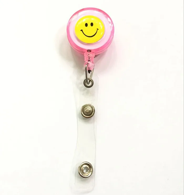 

Transparent Smiling Face Retractable Badge Reel with Belt Clip for ID Badge Holders Card Name Tag Holders 1pcs Pink Color