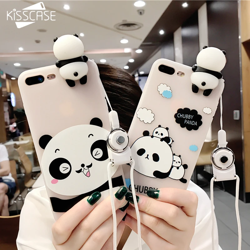 KISSCASE 3D Cute Panda Чехол для iPhone X 7 8 Plus прекрасная игрушка панда крышка силиконовая 6 S 6s
