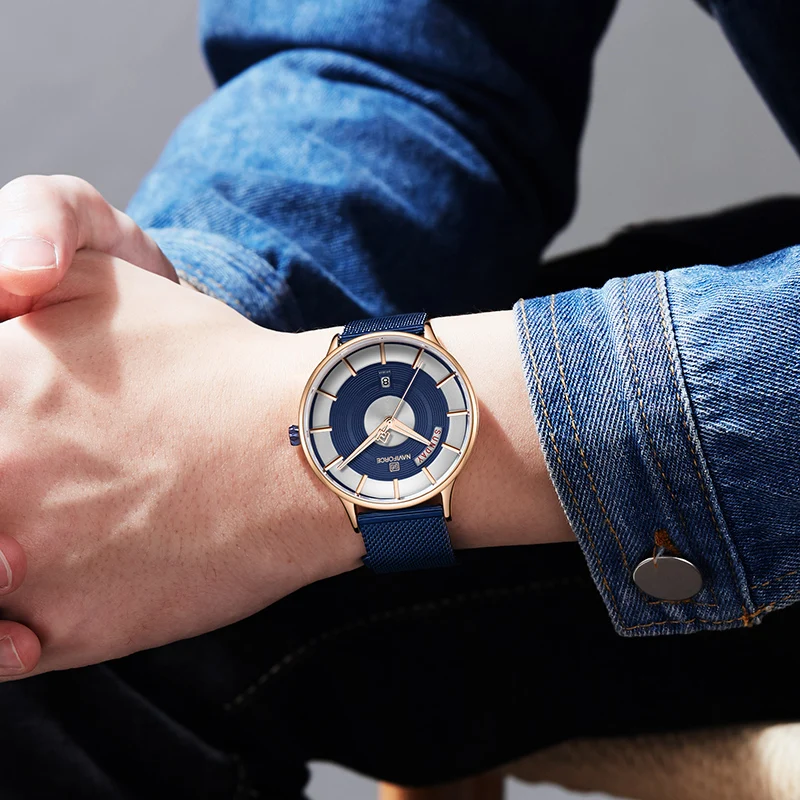 Мужские часы бренда NAVIFORCE, модные деловые часы, мужские водонепроницаемые кварцевые наручные часы из нержавеющей стали с сеткой, Relogio Masculino