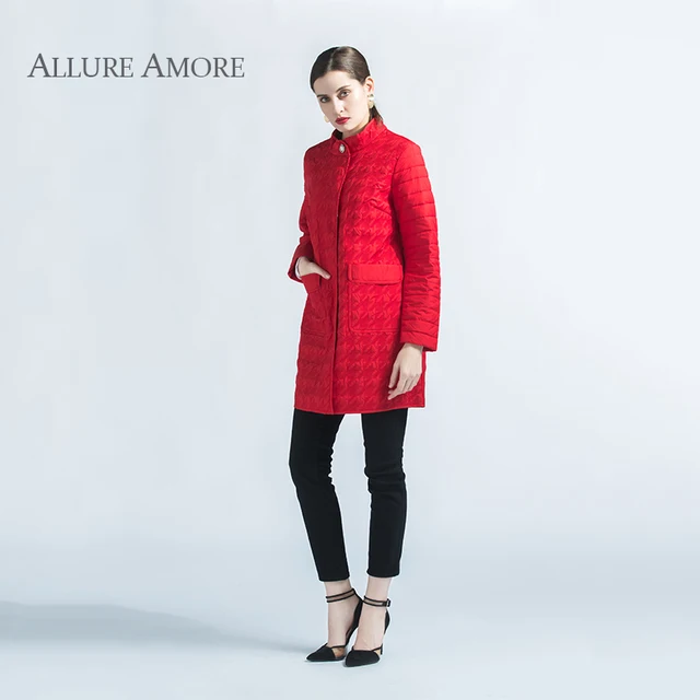 Spring Parkas New female Stand-up Collar Houndstooth Coat Women Warm Long Jackets Down Cotton Padded Jacket Woman Allure Amore