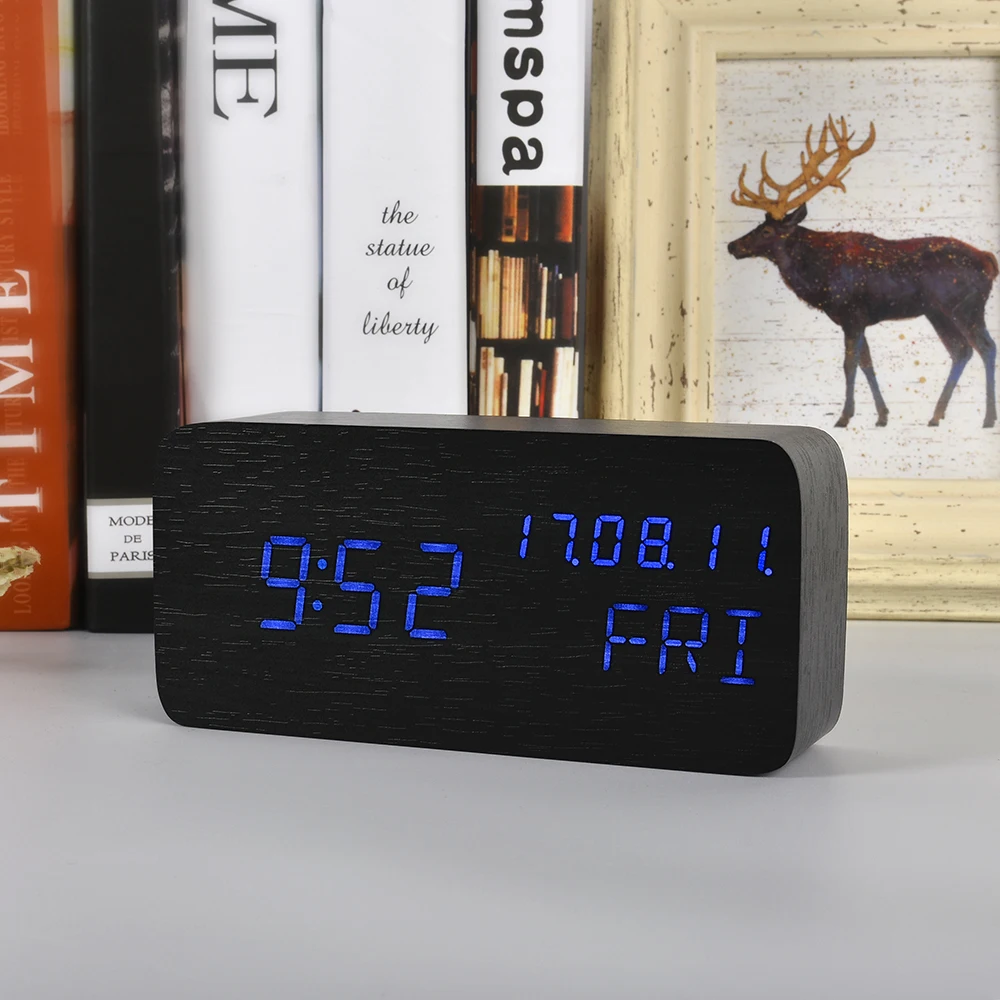 Online Reloj despertador LED Digital fibisonico reloj de sobremesa electrónico Visualización de temperatura Despertadores YY MM DD