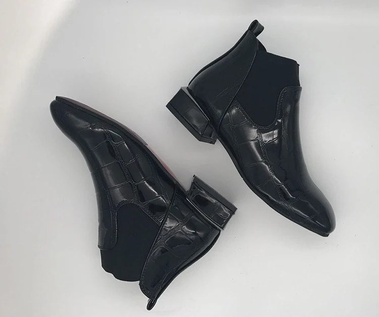 Шикарные женские ботинки; блестящая обувь из искусственной кожи; сезон осень-зима; женские ботильоны на квадратном каблуке с острым носком; botas mujer