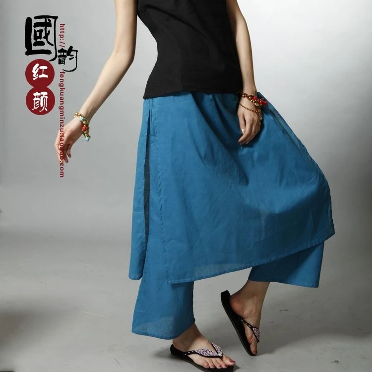 free shipping Vintage original design women s 100 cotton thailand dress trousers ankle length trousers culottes