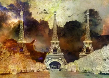 

VinylBDS Night Photography Studio Backgrounds Eiffel Tower Flowers Backdrop For Children,Wedding,Party Backdrops Photo