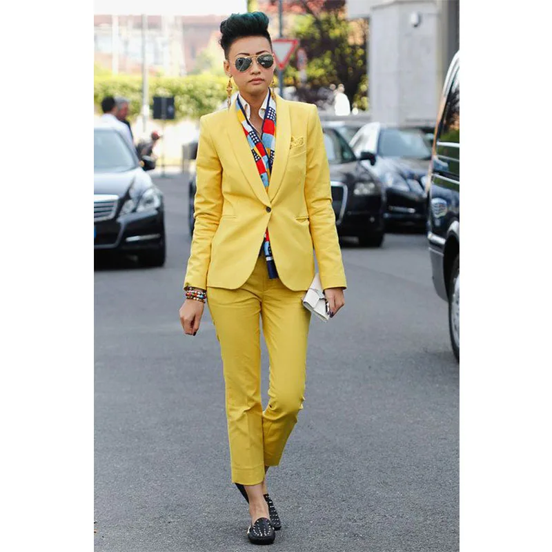 Пользовательские Новый стиль желтый Для женщин S Брючный костюм Slim Fit Женский Бизнес костюм 2 шт. Для женщин смокинг индивидуальный заказ
